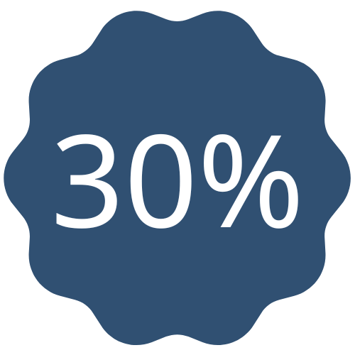 Blaues Icon mit dem Text "30%"
