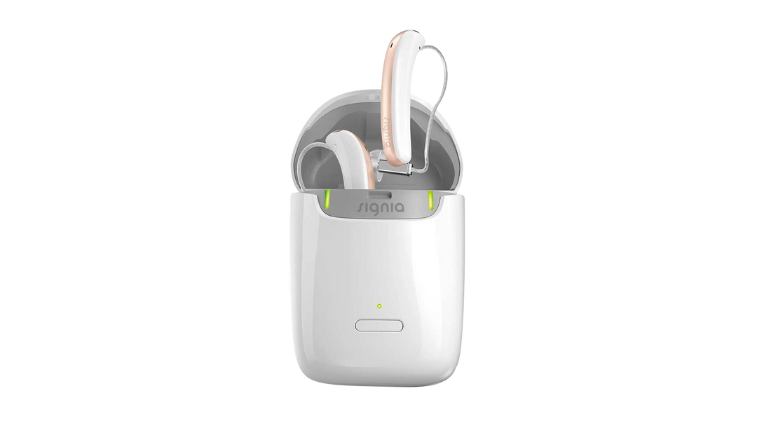 Signia Styletto X Mobile Charger offen mit Hoergeraeten