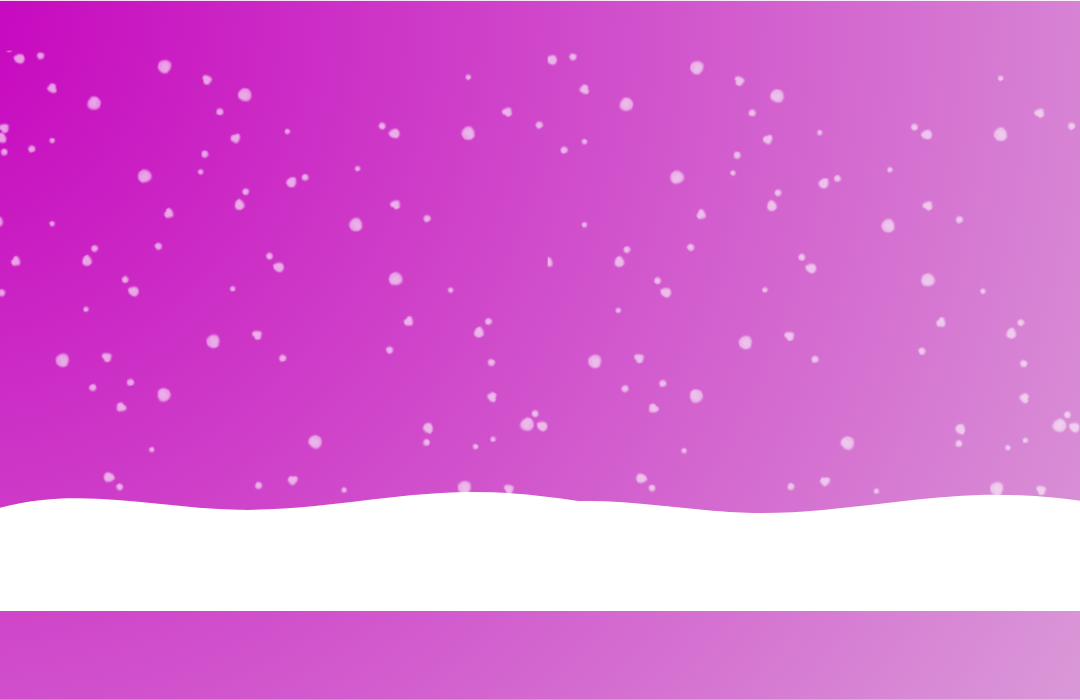 Magentafarbender Hintergrund mit fallendem Schnee und Schneehaufen am unteren Bildrand.