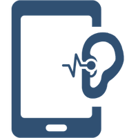 Blaues Icon mit Handy und Hörgeräteanpassung