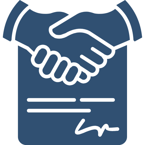 Blaues Icon mit Vertrag und Haendeschuetteln