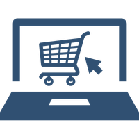 Blaues Icon mit Online Shopping