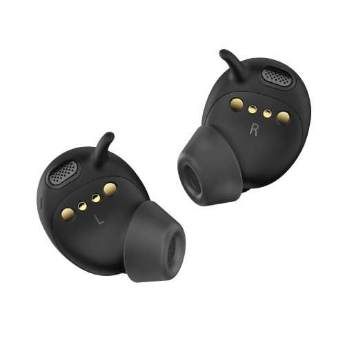 Ein Paar schwarze In-Ears Sennheiser Conversation Clear Plus Ansicht von der Rueckseite