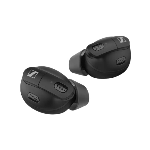 Ein Paar schwarze In-Ears Sennheiser Conversation Clear Plus Ansicht von vorne
