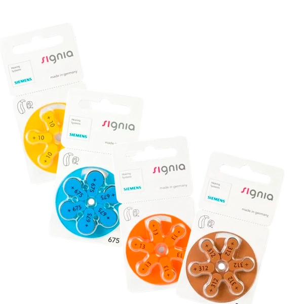 Hoergeraetebatterien verschiedener Groessen von Signia